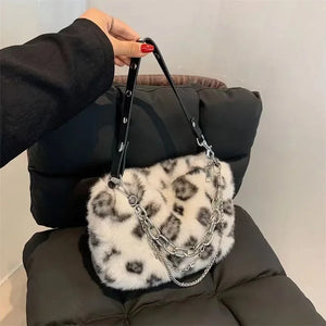 Leopard/Plush Design Handbag