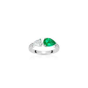 Emerald/White Diamond (925 Silver) Ring