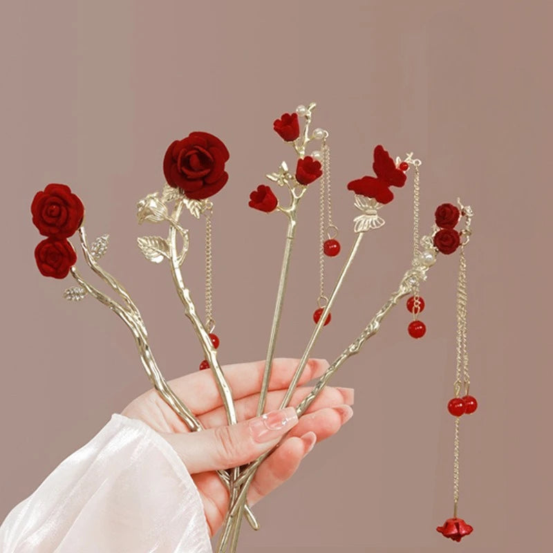 Romantic Rose Flower Hairsticks