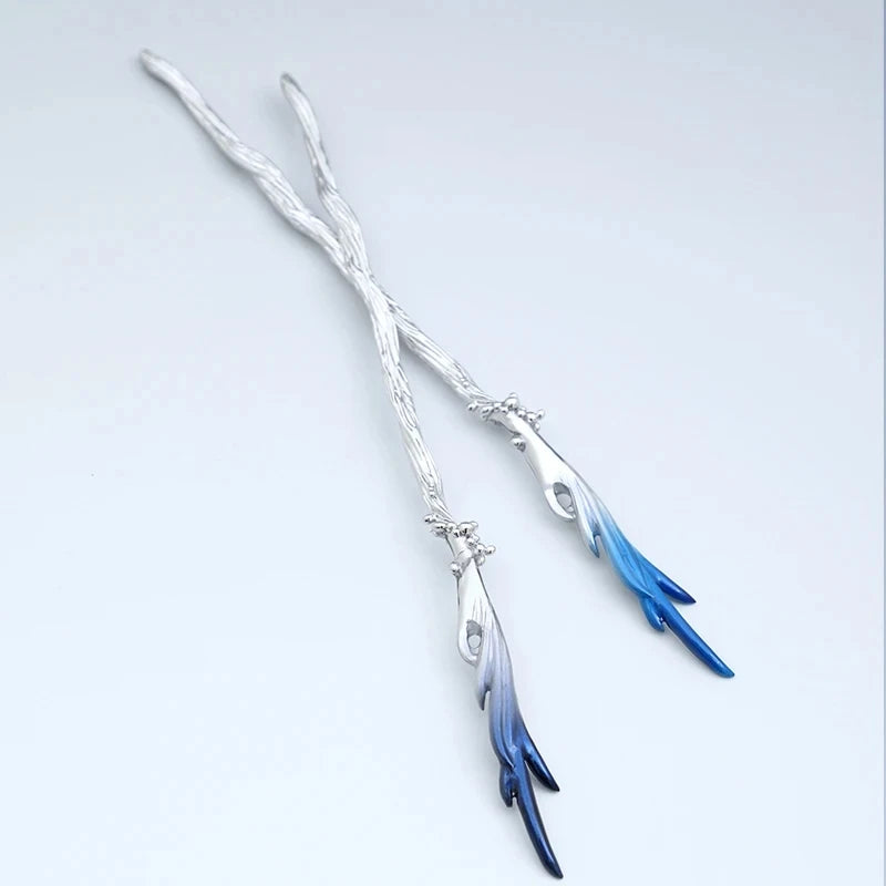 Crane (Silver/Blue) Hair Sticks (Handmade)