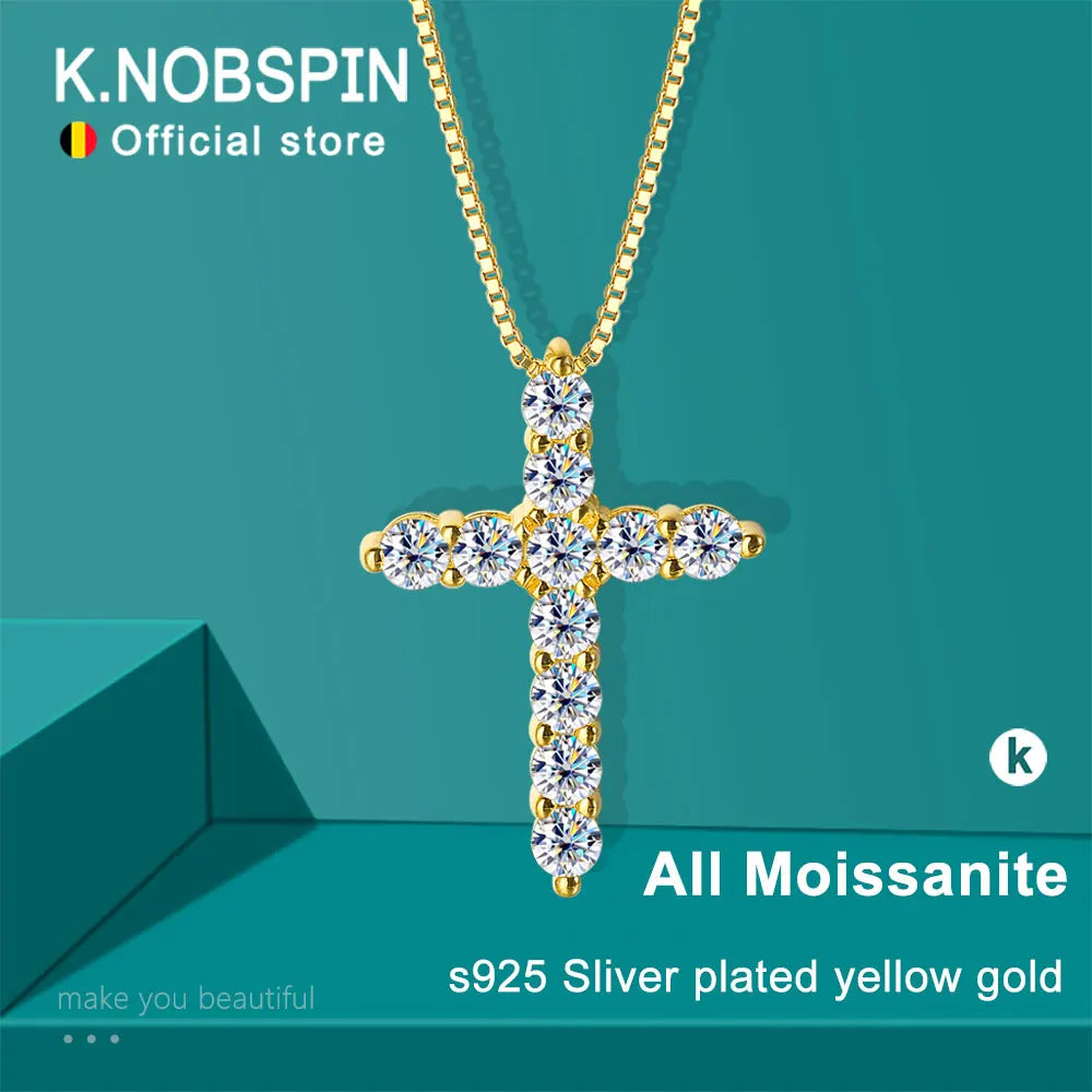 Moissanite Cross Necklace (s925 Silver 18k White Gold)