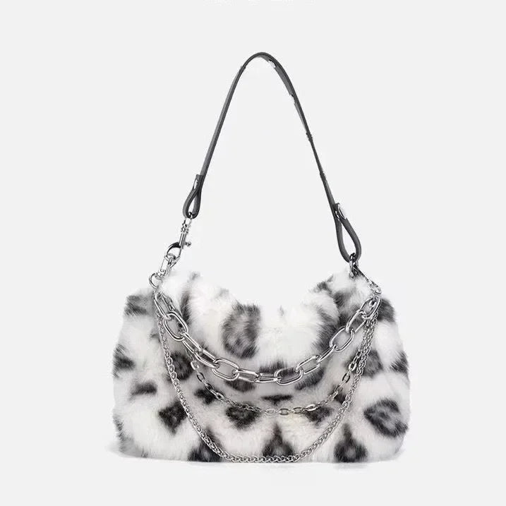 Leopard/Plush Design Handbag