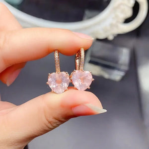 Rose Quartz Heart-shaped Earrings (S925 Sterling Silver)