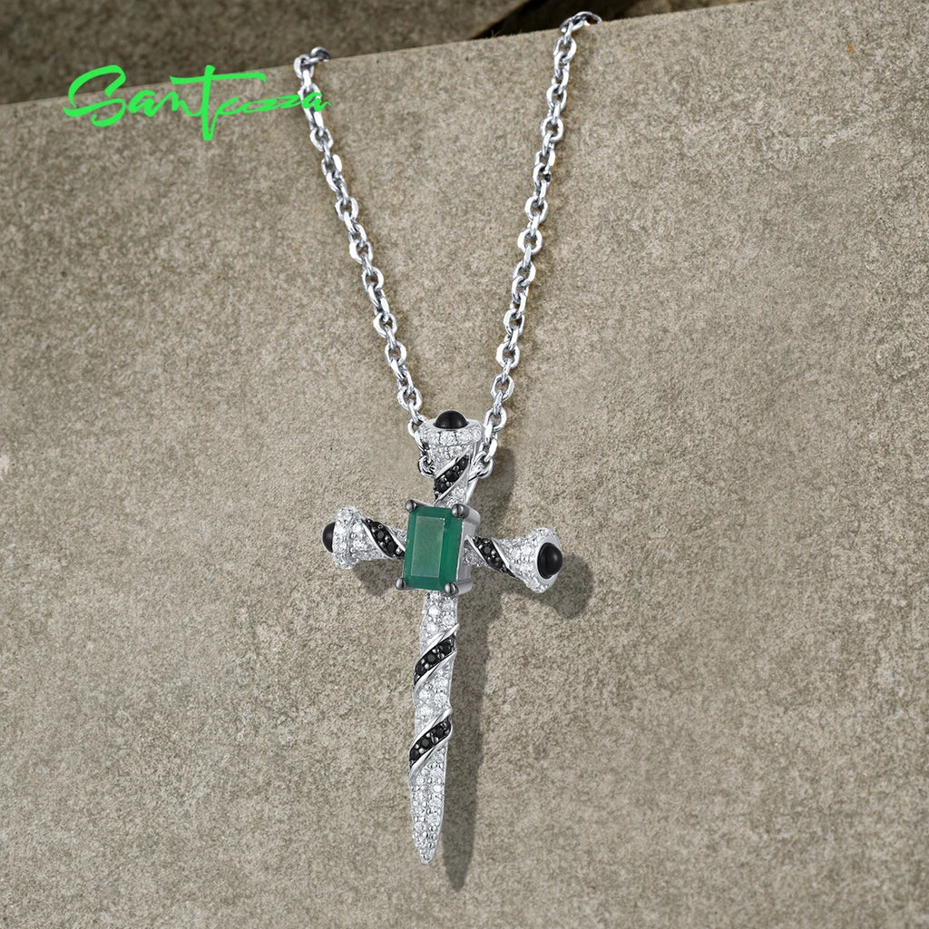 Sterling (Chalcedony Crystal) Cross Pendant