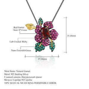 Handmade Garnet (925 Sterling) Flower Necklace (USA)