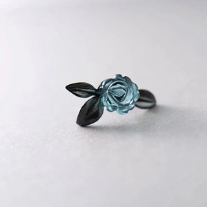 Blue Rose - Silver Thorn Earrings