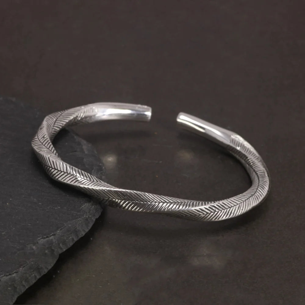 Viking Twist Cuff Bangle (925 Sterling Silver)