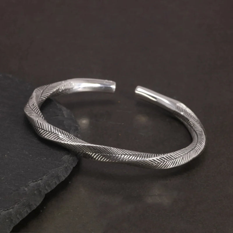 Viking Twist Cuff Bangle (925 Sterling Silver)
