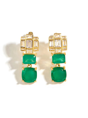 Retro Green Agate 925 Earrings