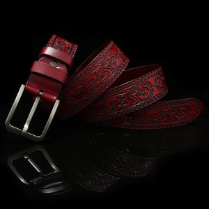 Carved Design Leather Men's Belt