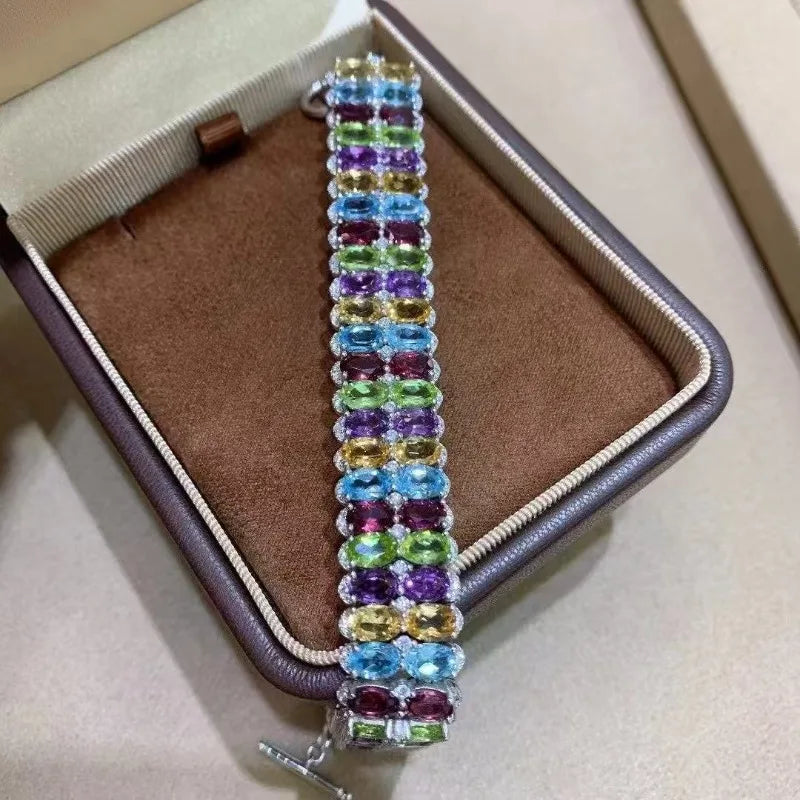 Natural Crystal/Topaz (925 Sterling Silver) Bracelet