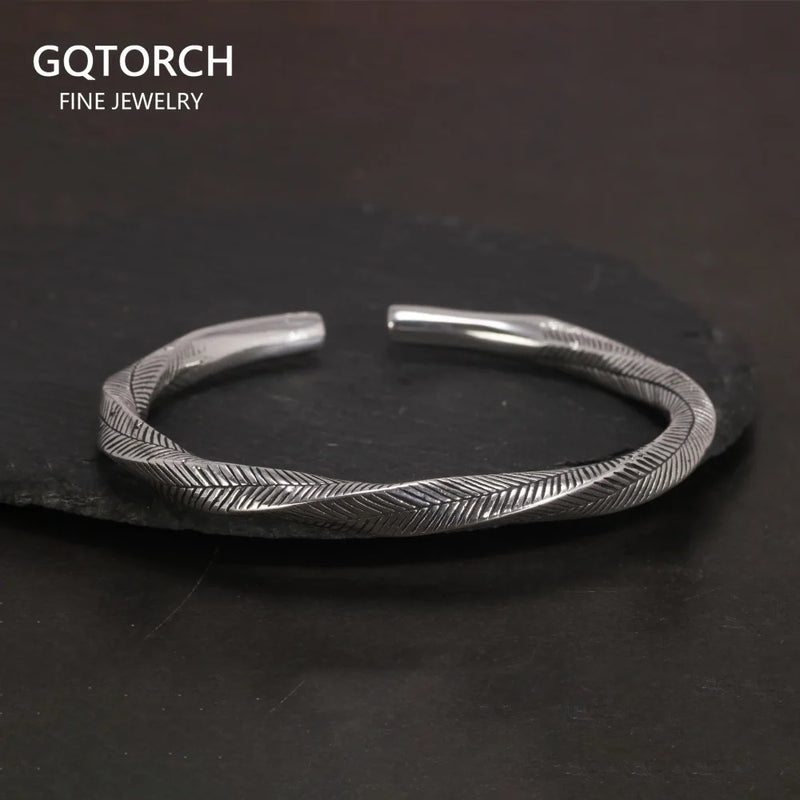 Viking Twist Cuff Bangle (925 Sterling Silver)