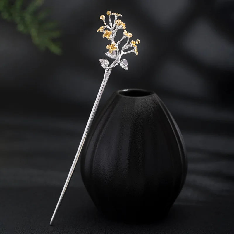 Delicate Blossom (925 Silver) Hand-Sculpted Hairpin
