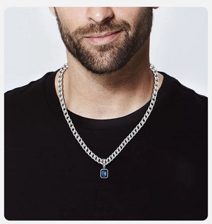 Cuban (Blue Stone) Stainless Necklace