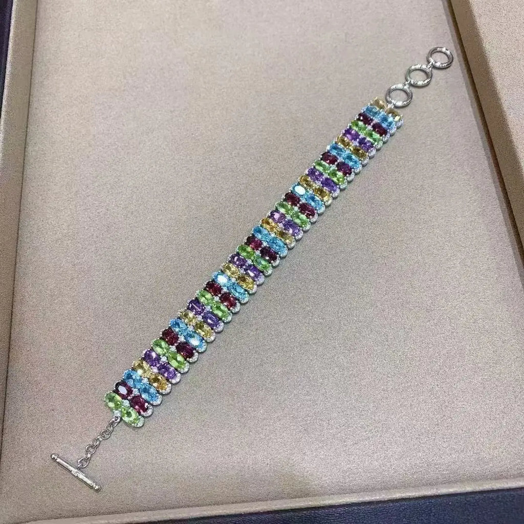 Natural Crystal/Topaz (925 Sterling Silver) Bracelet