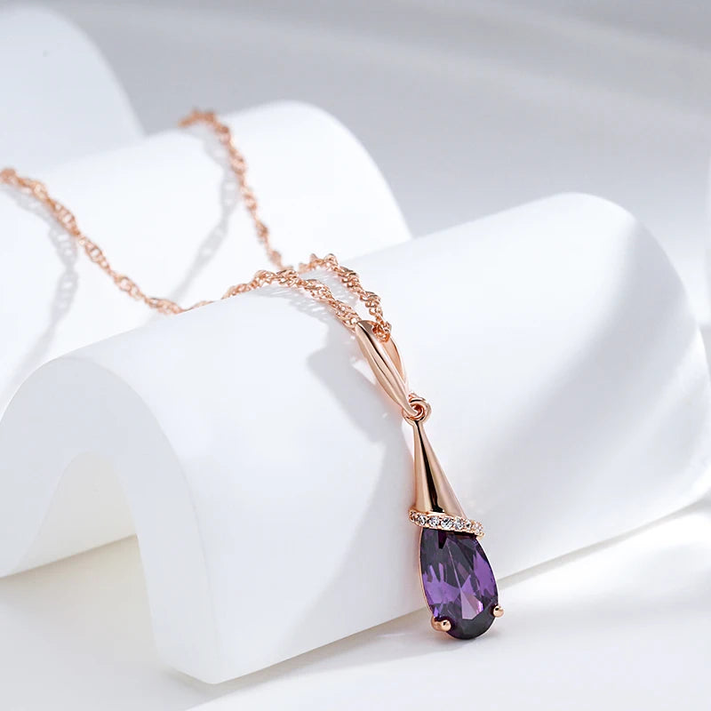 Purple Drop - Rose Gold Necklace