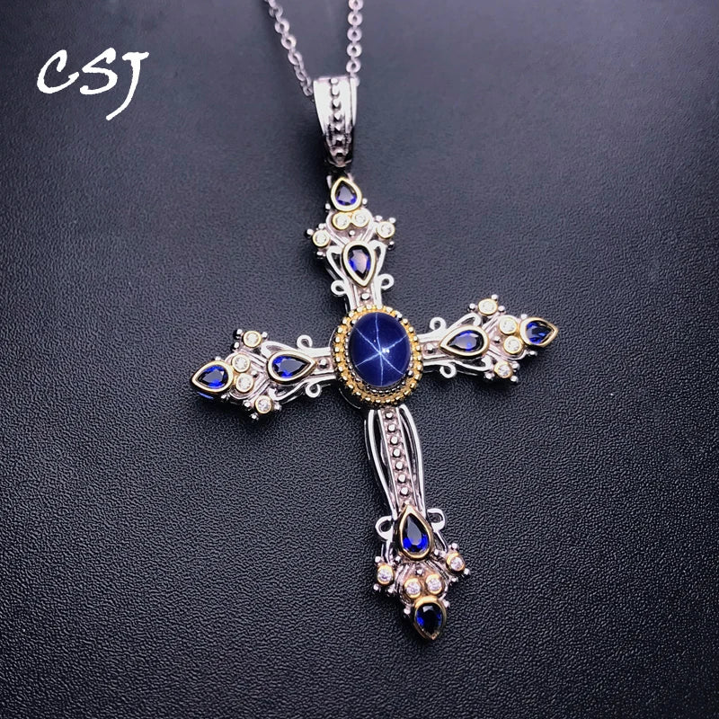 Cross Sapphire (925 Sterling Silver) Necklace