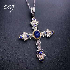 Cross Sapphire (925 Sterling Silver) Necklace