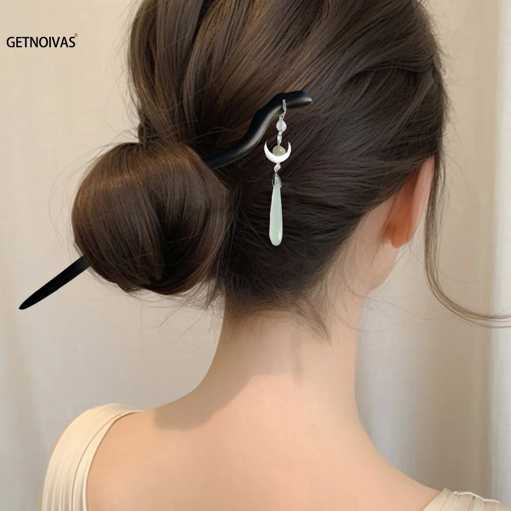 Wooden Moon/Flower Hair Sticks