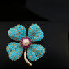 ELEGANT BLUE Lucky Clover Brooch