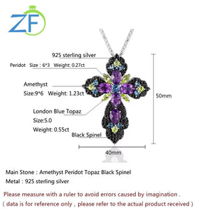 Amethyst Multicolor Cross (925 Sterling) Necklace