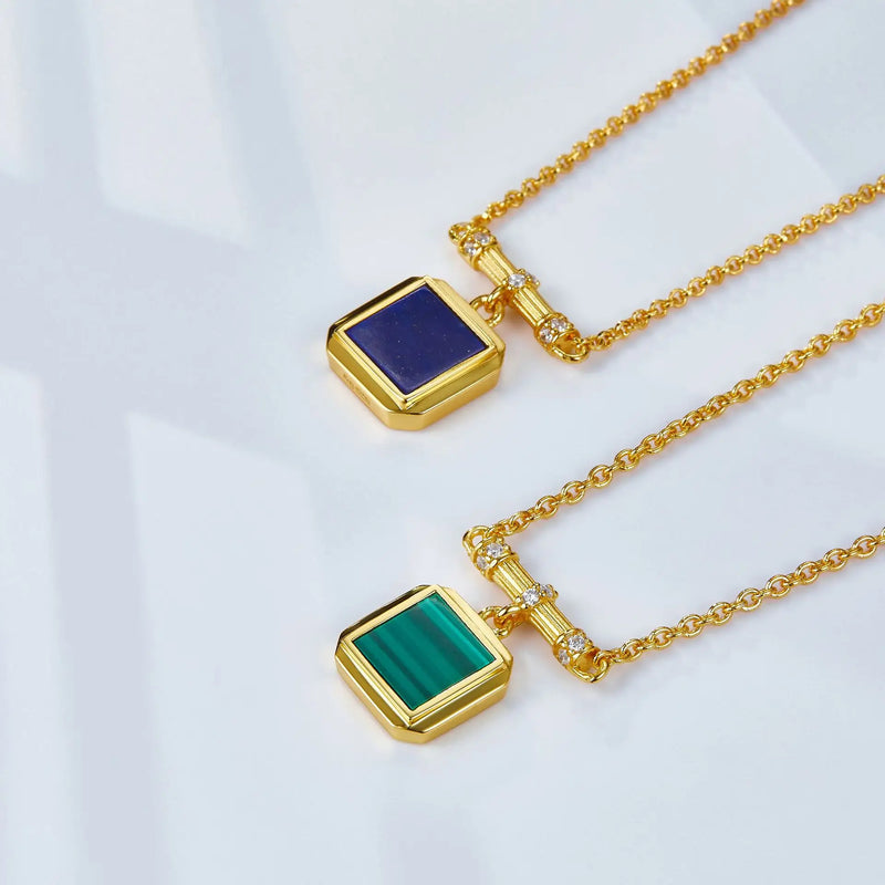 NECKLACE 18k Gold (Malachite Lapis) Gemstone