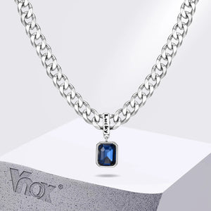 Cuban (Blue Stone) Stainless Necklace