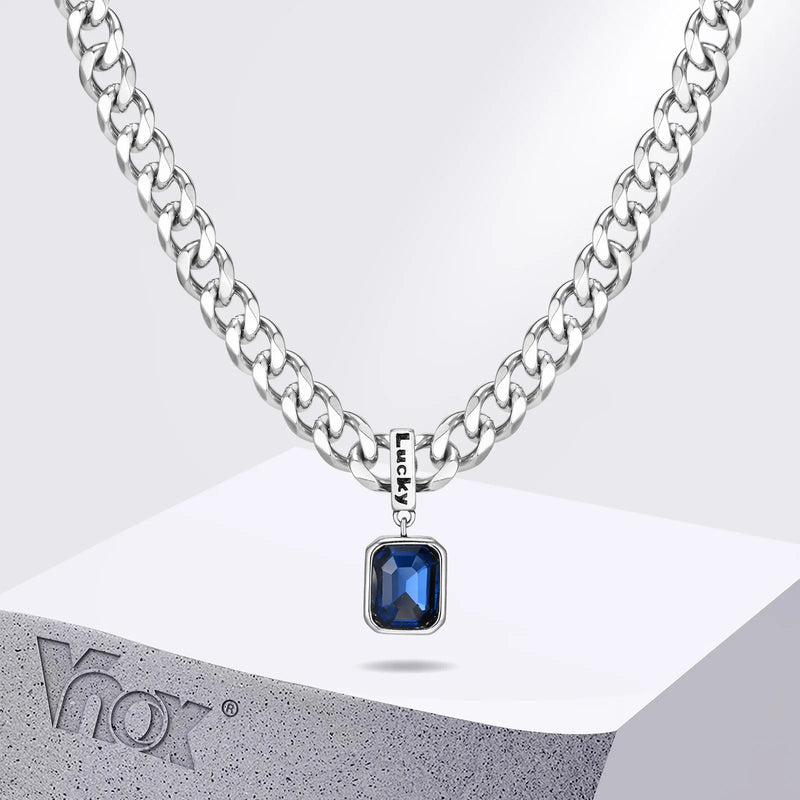 Cuban (Blue Stone) Stainless Necklace