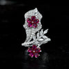 Ruby Rose Flower Ring (100% 925 Sterling Silver)
