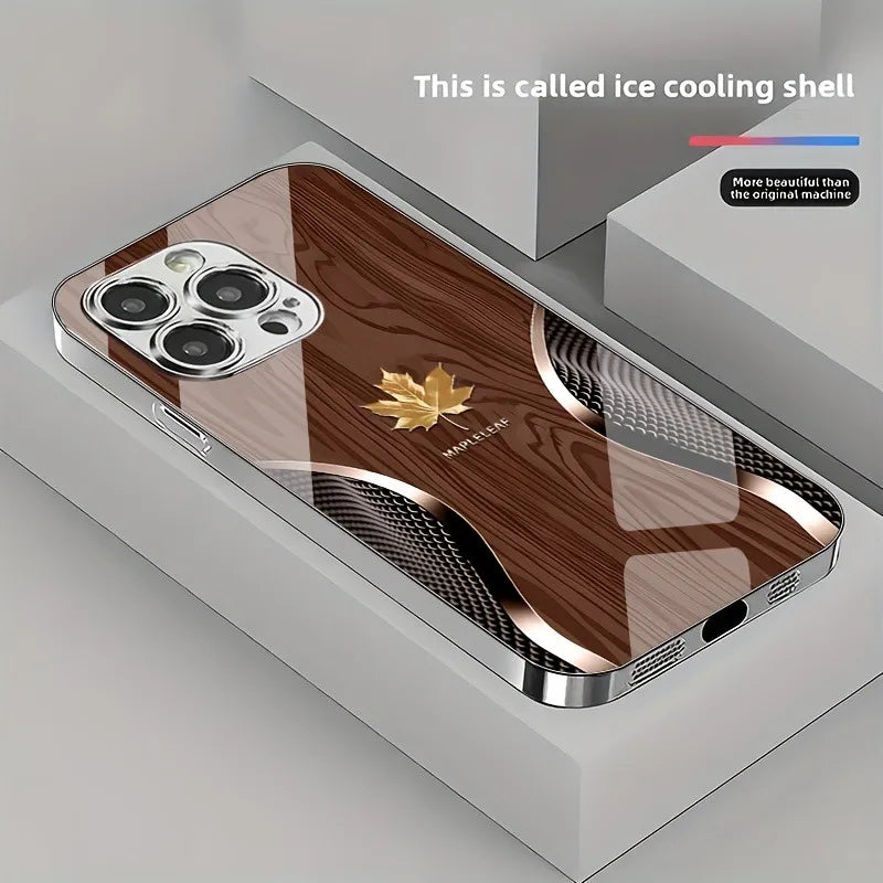Gold Maple Leaf (Wood Grain) iPhone Cases (11-17)