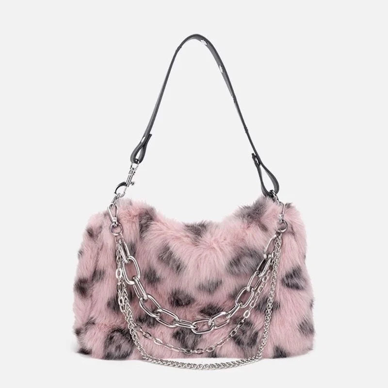 Leopard/Plush Design Handbag