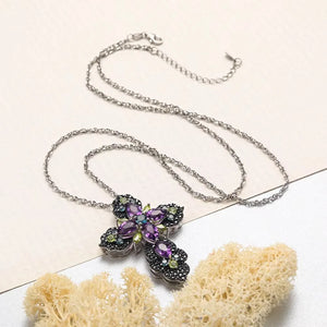 Amethyst Multicolor Cross (925 Sterling) Necklace