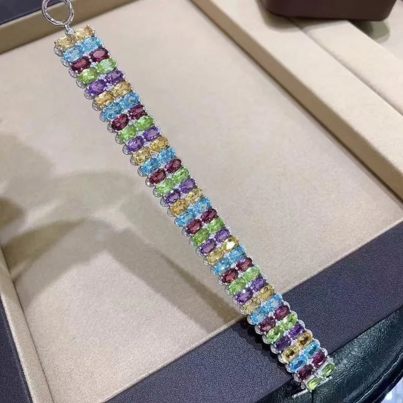 Natural Crystal/Topaz (925 Sterling Silver) Bracelet