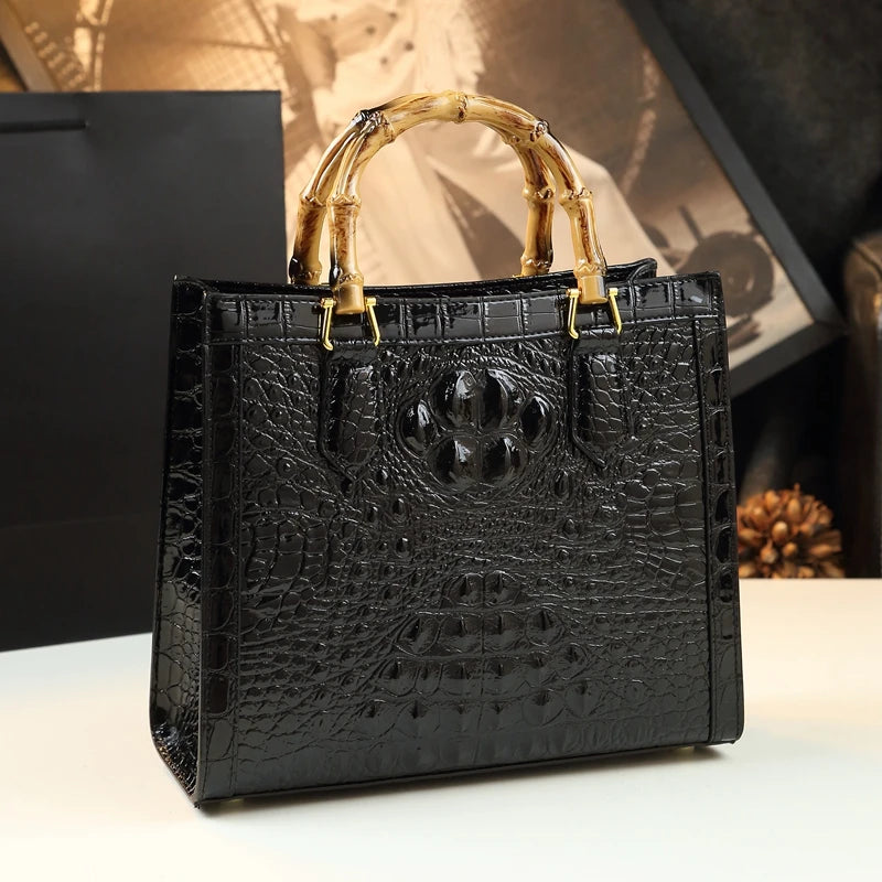 Mini Leather/Bamboo Tote Bag