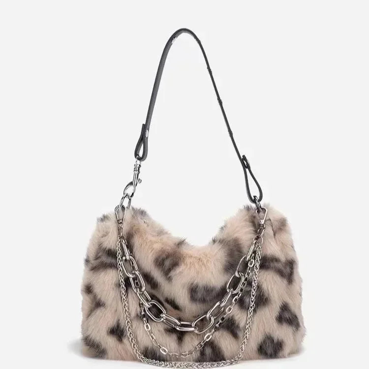 Leopard/Plush Design Handbag