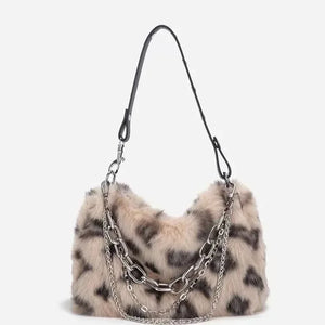 Leopard/Plush Design Handbag