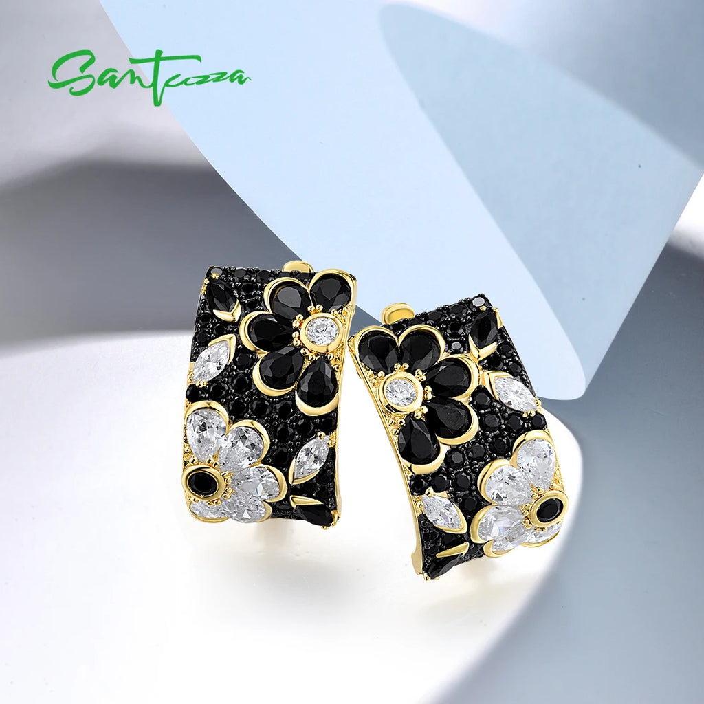 Black Flower - Sterling Earrings
