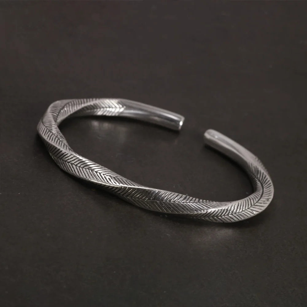 Viking Twist Cuff Bangle (925 Sterling Silver)