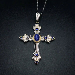 Cross Sapphire (925 Sterling Silver) Necklace
