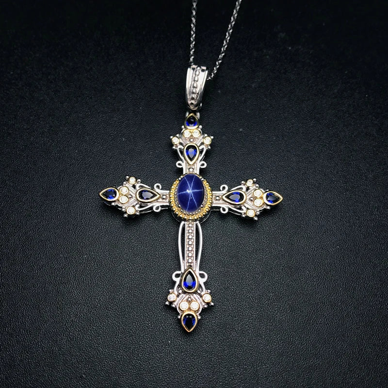 Cross Sapphire (925 Sterling Silver) Necklace