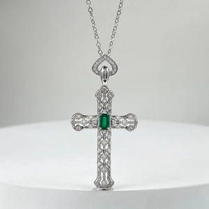 Emerald (925 Sterling) Diamond Cross Necklace