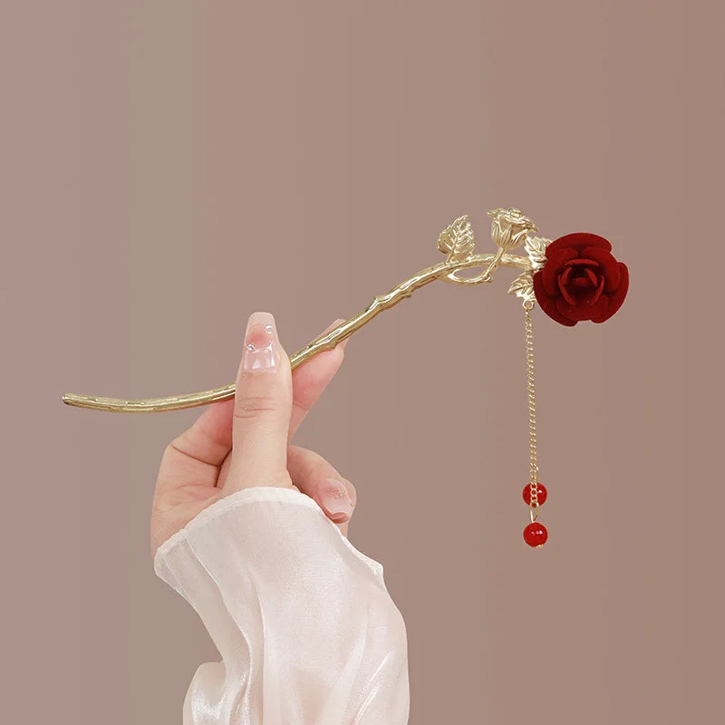 Romantic Rose Flower Hairsticks