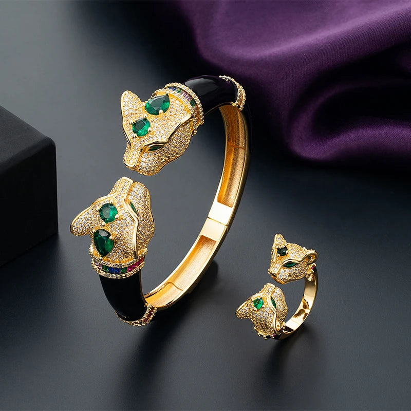 Bridal Leopard Bracelet & Ring Set