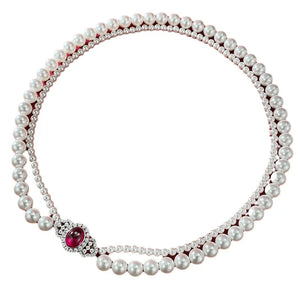 Silver Red Jade - Pearl Necklace