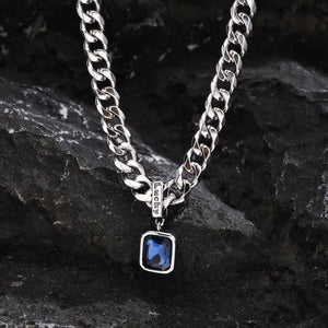 Cuban (Blue Stone) Stainless Necklace