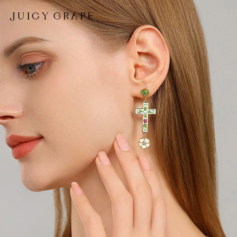 Grape Vine 18k Cross Earrings