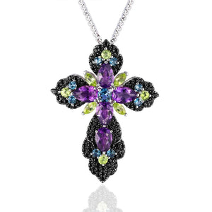 Amethyst Multicolor Cross (925 Sterling) Necklace