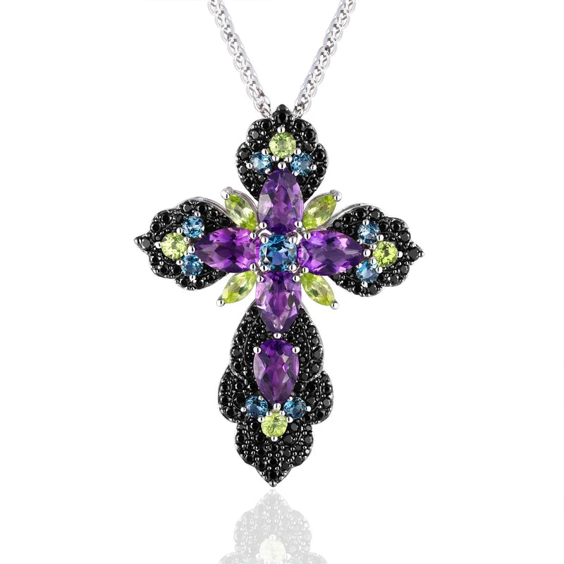 Amethyst Multicolor Cross (925 Sterling) Necklace