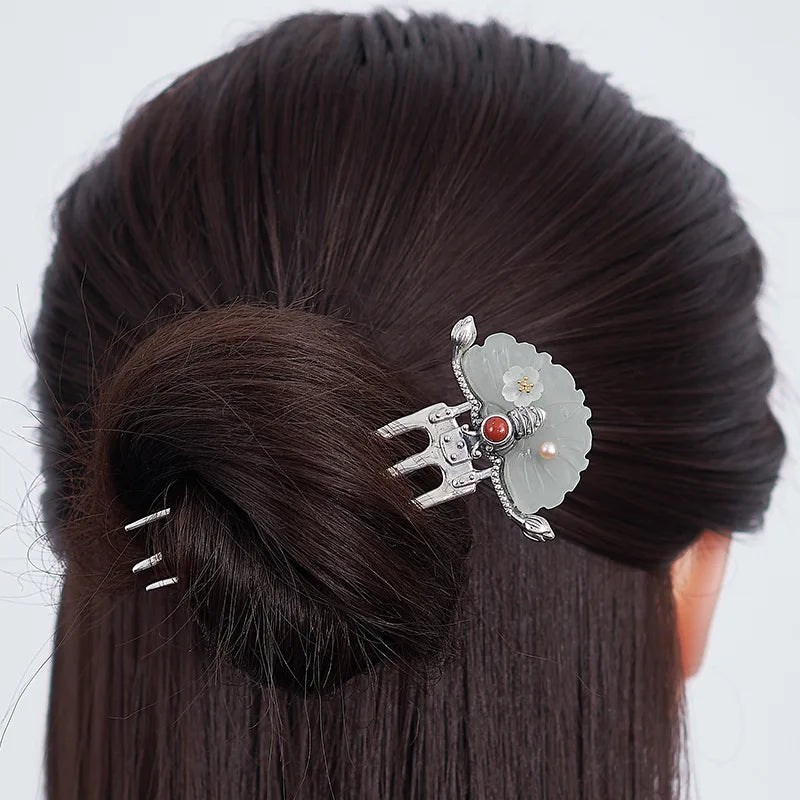 Jade Flower (S925 Sterling) Hair Stick Comb