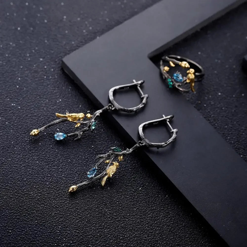 Handmade Swiss Blue Topaz Earrings (925 Sterling) (USA)